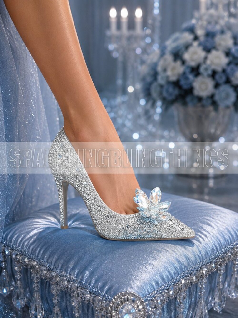 NWT Cinderella Shoes Sparkling Bling Crystal Rhinestones High Heel Pumps +Gift - Picture 6 of 7